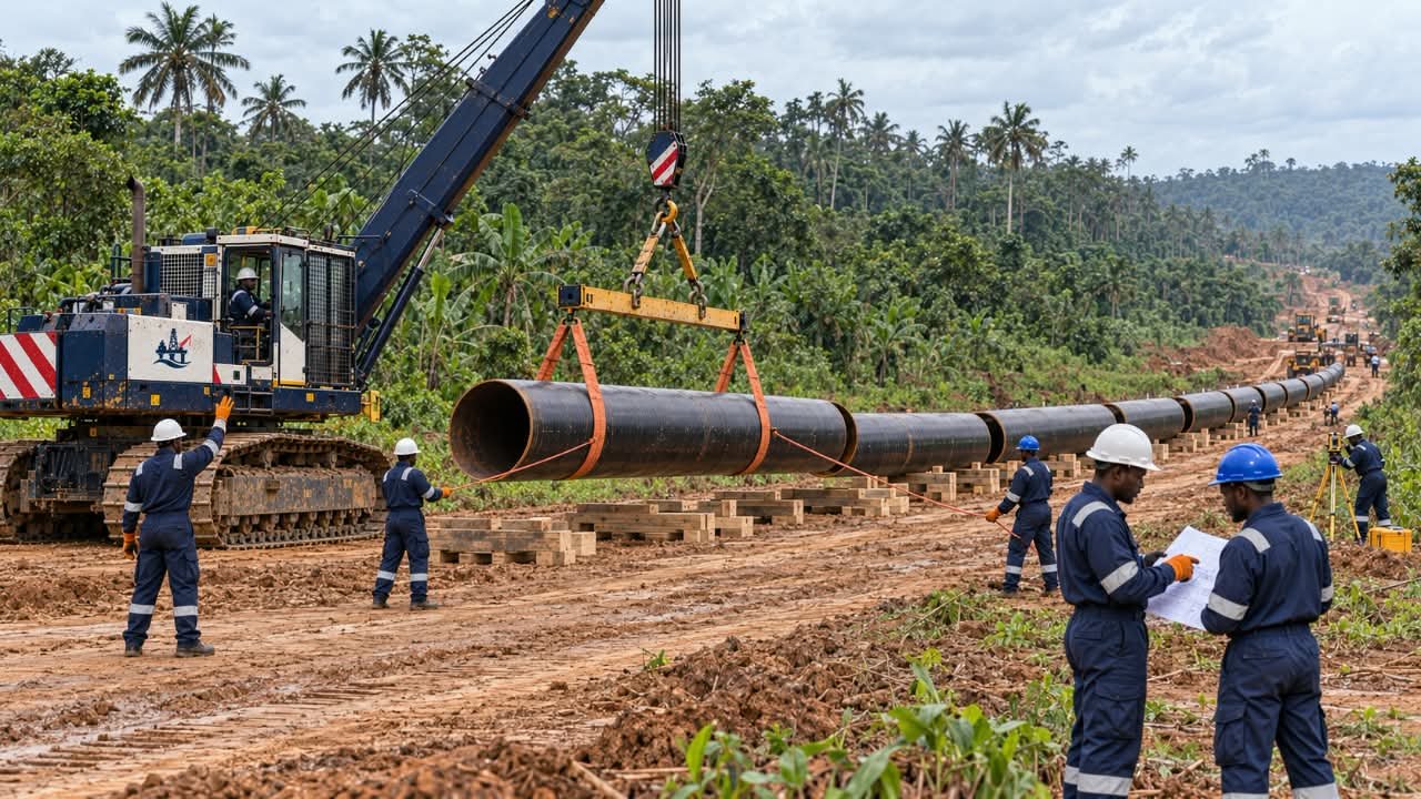 Hydrocore-branded pipeline stringing and lifting scene